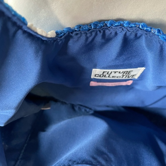 Future Collective Tote Blue Striped Straw Summer Purse Bag - Picture 4 of 8